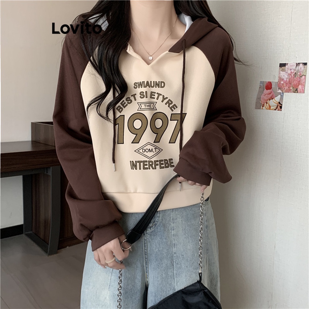 Lovito Áo thun dây rút màu chữ thường dành cho nữ LNE30150