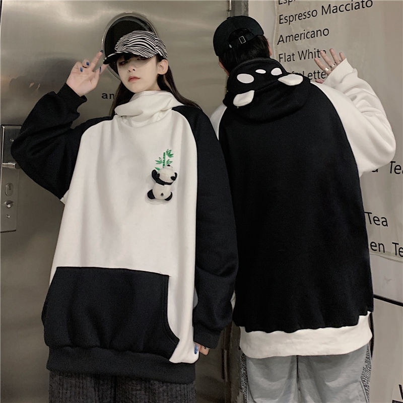 Áo Hoodie Bằng Vải Nỉ Dày Dáng Rộng In Hình Gấu Trúc Dễ Thương Vui Nhộn