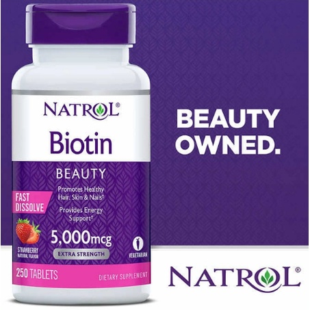Viên ngậm hương dâu natrol biotin 5000mcg hộp 250 viên Healthy Care hỗ trợ mọc tóc Maxwell68