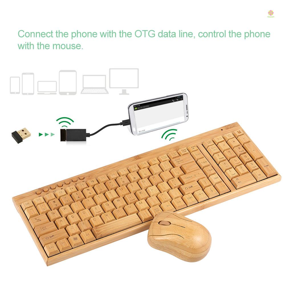 Bộ Bàn Phím Và Chuột Không Dây 2.4g Bằng Gỗ Tre Tự Nhiên