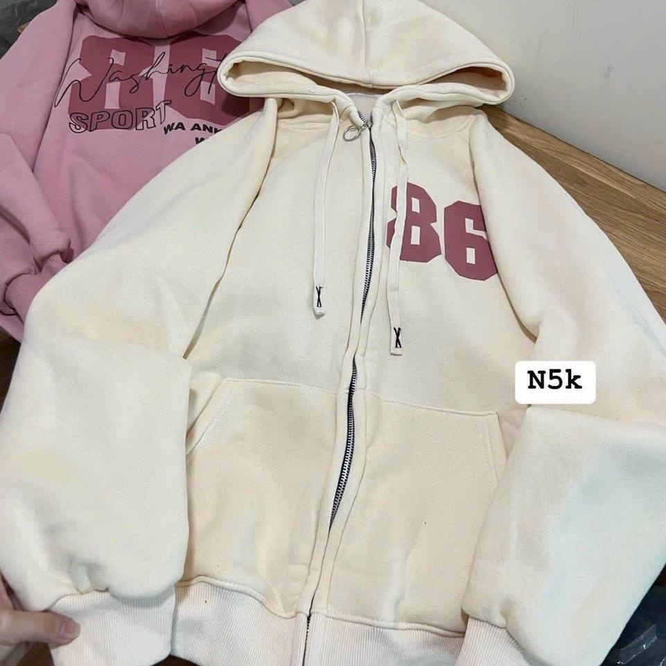 Áo khoác nỉ ngoại dệt xk in 86 có nón dây kéo unisex nam nữ
