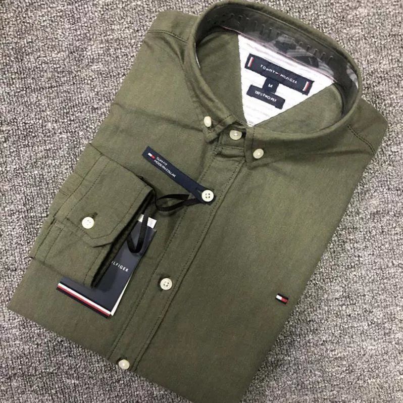❤❤❤❤tommy hilfiger long sleeve solid color classic brand shirt men's casual fashion all-match handsome shirt