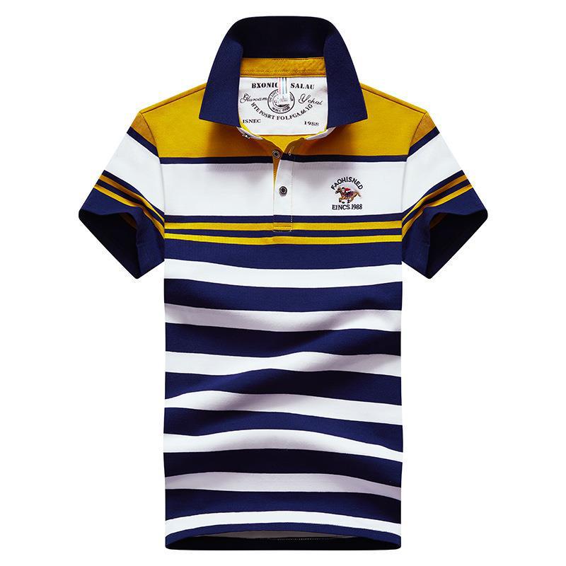 ☞Áo Thun polo cotton Tay Ngắn Dáng Rộng Thêu Họa Tiết Kẻ Sọc Thời Trang Công Sở Cho Nam Giới Trung Niên