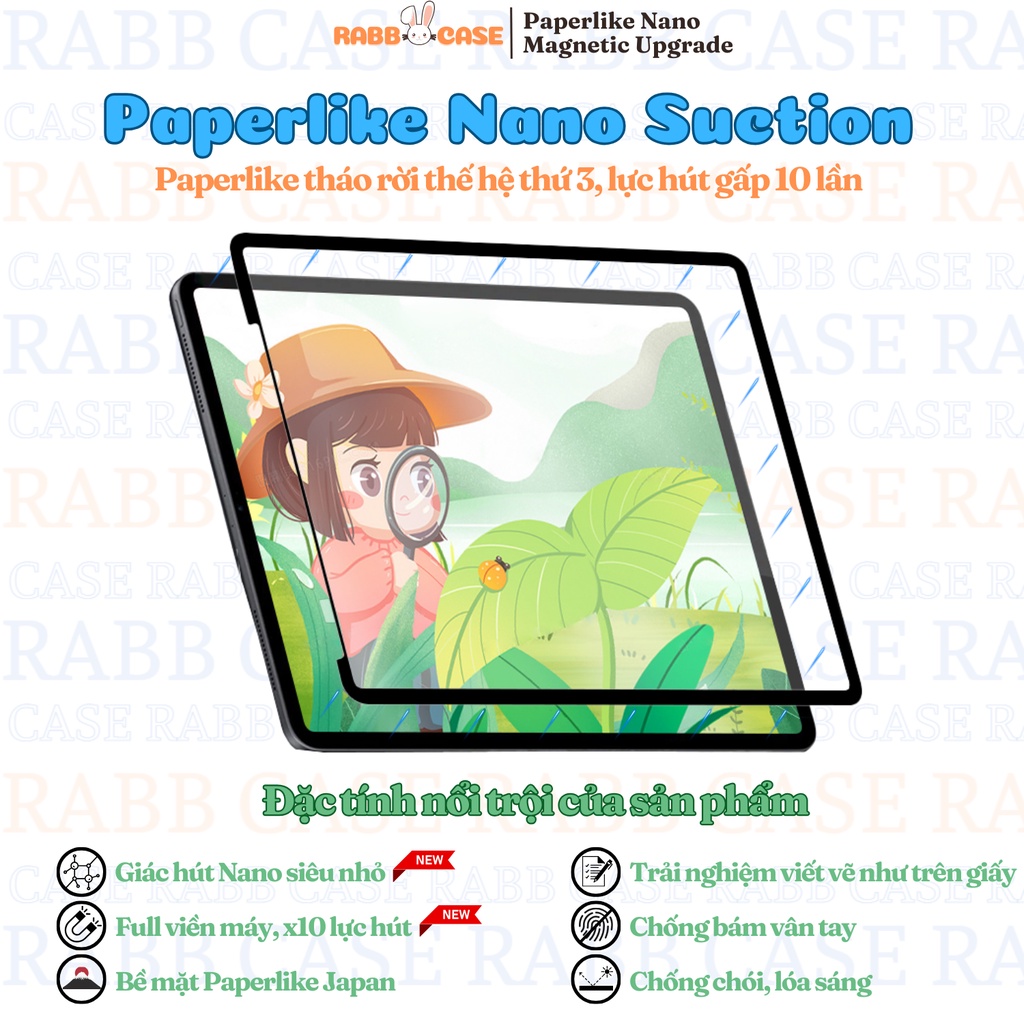 Paperlike Nano tháo rời dành cho iPad, miếng dán nhám, hỗ trợ bút viết, chống lóa, chống nước, tháo ra dễ dàng