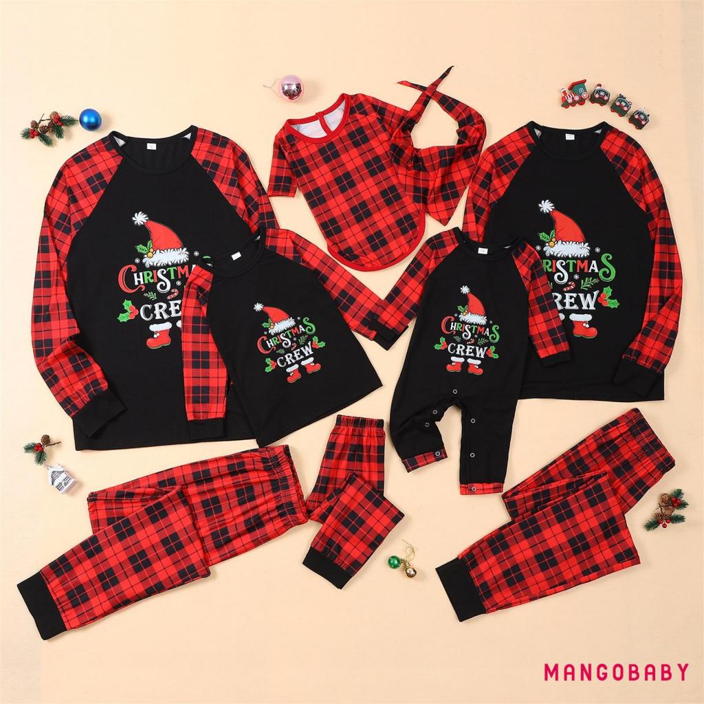 Bộ Đồ Ngủ Pijama Tay Dài / Áo Thun In Chữ + Quần Dài Sọc Caro Phong Cá