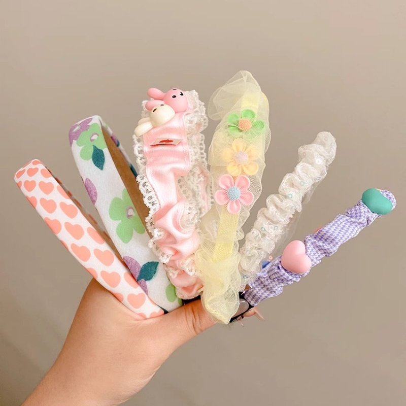 Set 3 Băng Đô Cài Tóc Đính Hoa Trà Sữa Màu Trà Sữa Dễ Thương Cho Bé Gái