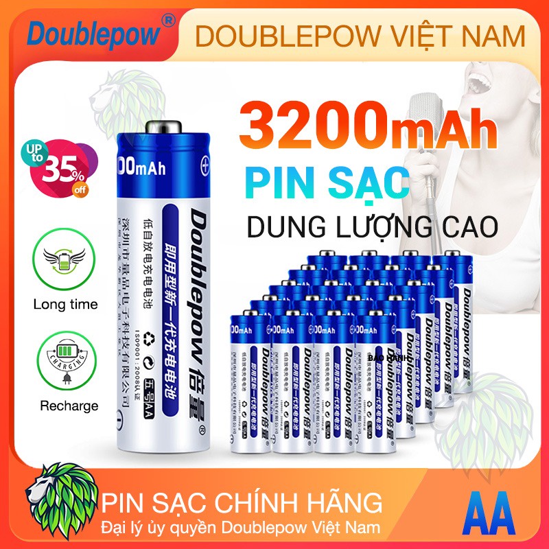 Pin sạc AA bộ pin 4 sạc AA 3200mah 3000mah 2700mah 1200mah Doublepow - pin tiểu sạc AA, Pin Sạc Micro Không Dây