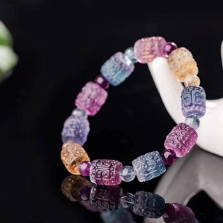 Chuỗi hạt đá fluorite tự nhiên nhiều màu sắc dùng làm vòng tay / trang sức