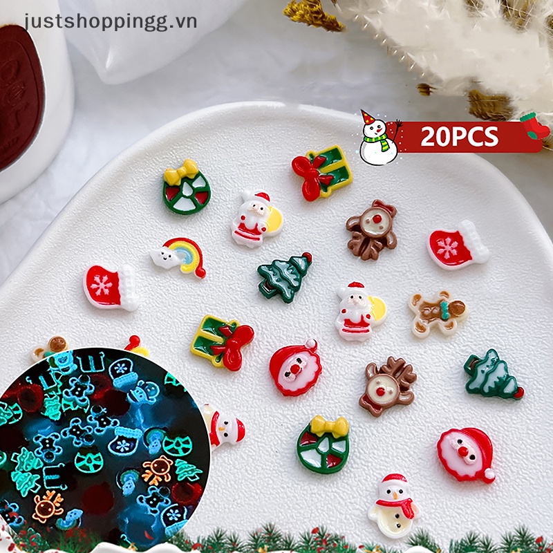 Set 20 Phụ Kiện Trang Trí Móng Tay 3d diy Hình Cây Thông Noel Dễ Thương