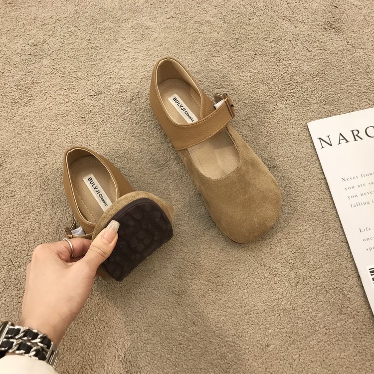 Giày Da Lộn Bít Mũi Đế Bằng Khóa Dán Thời Trang Đơn Giản Cho Nữ