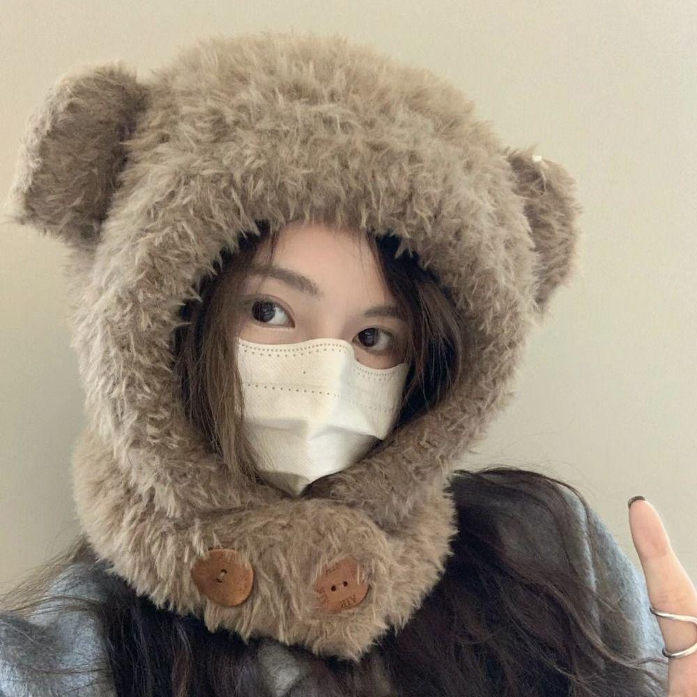 Avalentine Mũ beanie Trùm Đầu Giữ Ấm Tai Gấu Hoạt Hình Dễ Phối Đồ Thời Trang Mùa Đông Dành Cho Nữ / Bé Gái
