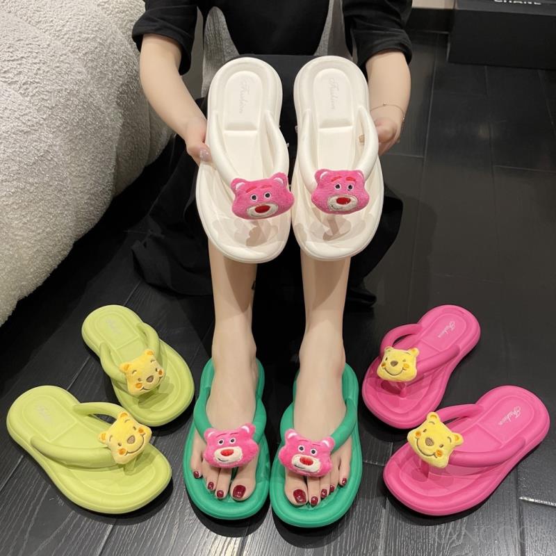 KANCOOL  KANCOOL Dép Xỏ Ngón Đi Biển Chống Trượt Hình Gấu / Dâu Tây Dễ Thương Cho Nữ