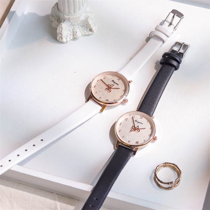 Đồng Hồ Nữ Dây Da Mặt Hình Bướm Nhỏ Xinh Xắn