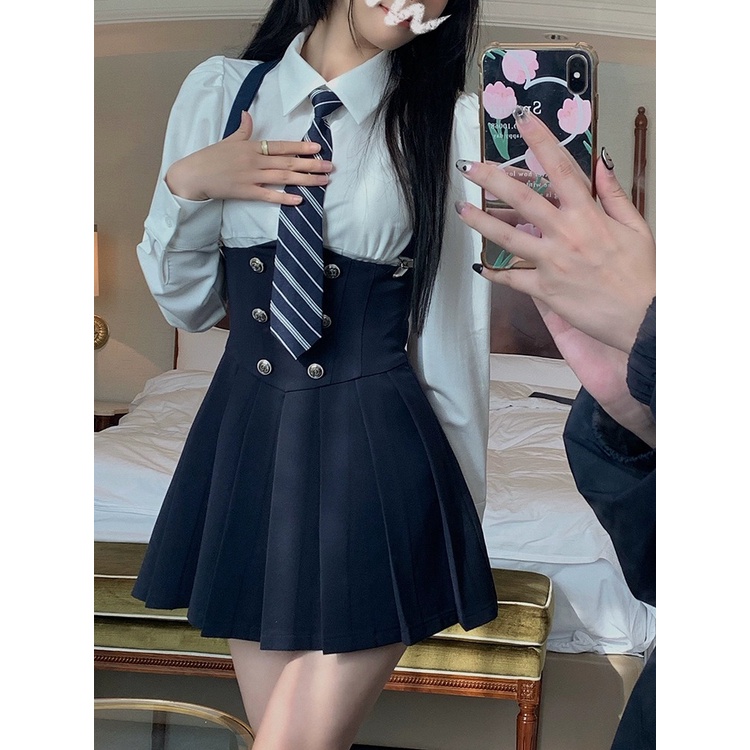Set Áo Sơ Mi Dài Tay + Chân Váy Đồng Phục Thời Trang Dành Cho Nữ