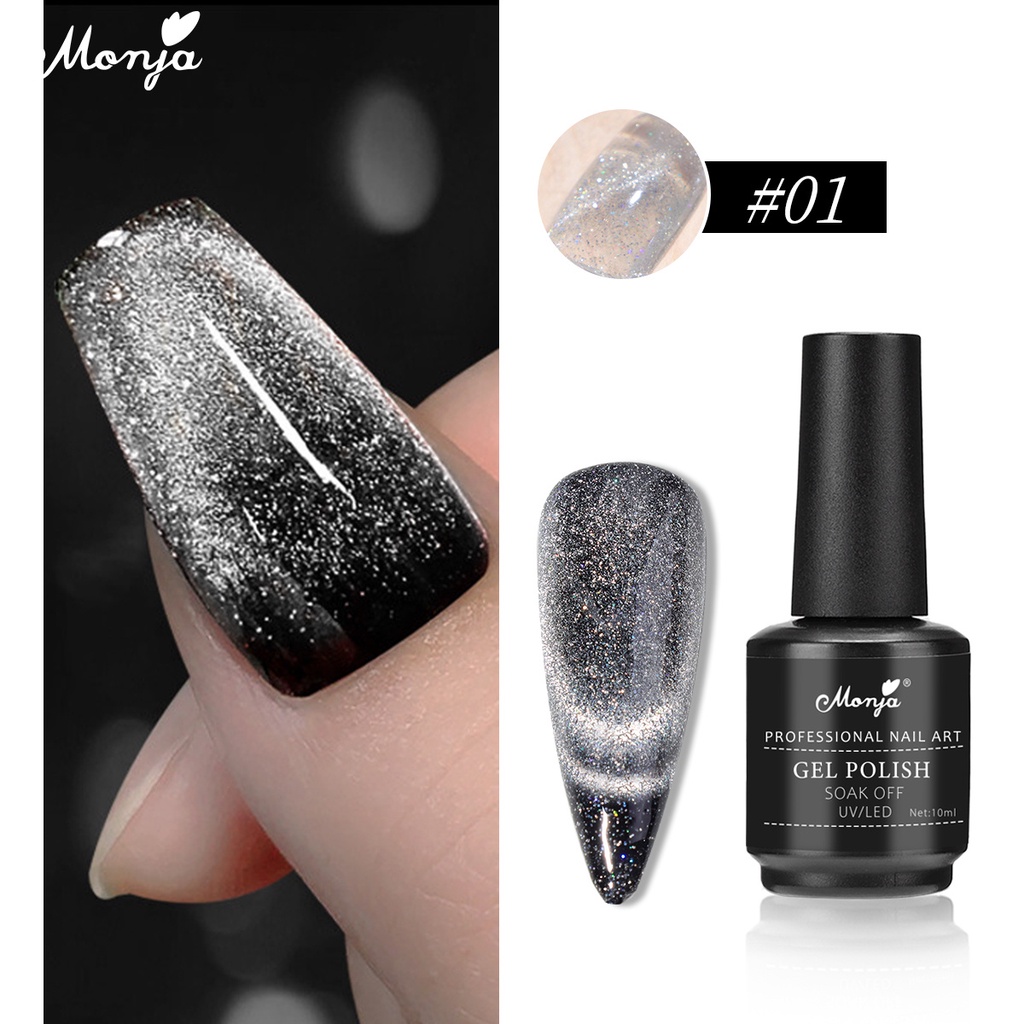 Monja gel Mắt Mèo 10ml Có Nam Châm Đính Kim Tuyến Lấp Lánh Trang Trí Móng Tay Nghệ Thuật