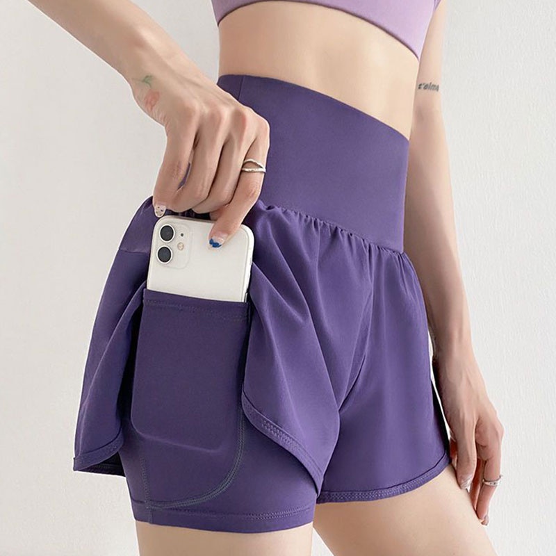 Koetsu Quần Short Thể Thao Giả Hai Mảnh Lưng Cao Thoáng Khí Chống Ánh Sáng Dành Cho Nữ