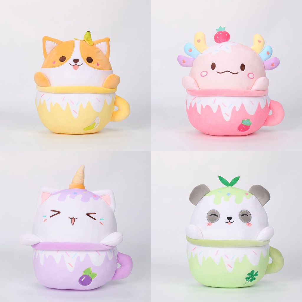 Thú Nhồi Bông Hình Mèo / axolotl / corgi / Trà Sữa / Gấu Trúc Hoạt Hình Đáng Yêu Cho Bé