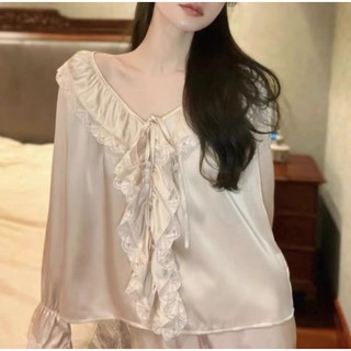 Bộ ngủ lụa dài tay thiết kế Nacy Design, bộ đồ mặc nhà xinh
