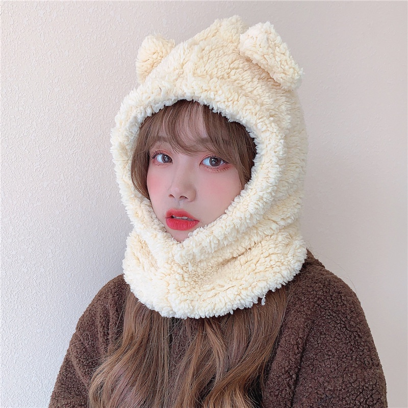 Dễ Thương Mũ Beanie Kèm Khăn Choàng Cổ Hình Gấu Đáng Yêu Cho Nữ