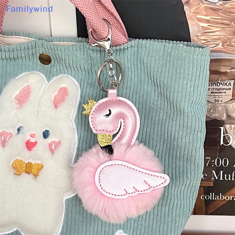 Familywind > Móc Chìa Khóa Xe Hơi / Ví Da pu Hình Thiên Nga Đính Quả Bông Bằng Lông Nhung Dễ Thương