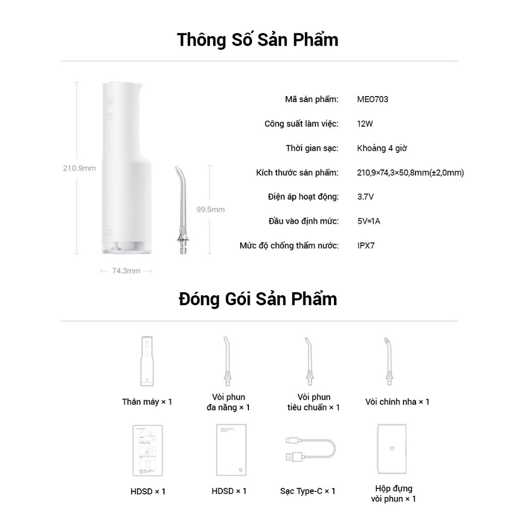 Máy Tăm Nước Xiaomi Mijia MEO703-F300 Vệ Sinh Răng Miệng 4 Chế Độ Làm Sạch - Hiệu quả hơn gấp 7 lần