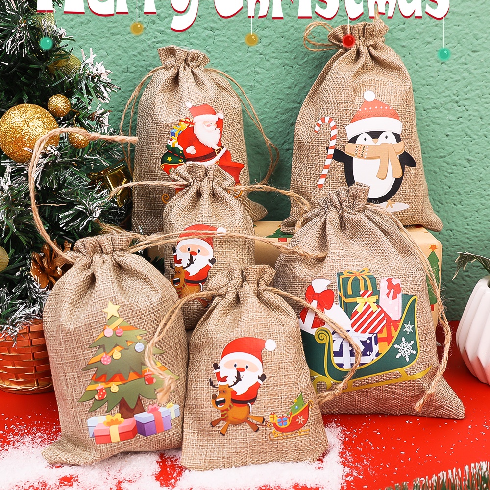 Túi Nhung Dây Rút Đựng Kẹo Giáng Sinh / Trang Sức Đa Năng Hình Ông Già Noel Nai Sừng Tấm Trang Trí Nhà Cửa / Tiệc Tùng