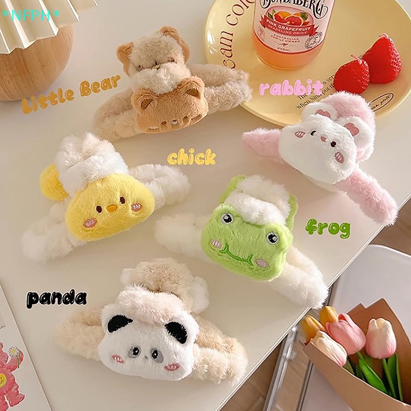 Nfph > Kẹp Tóc acrylic Cỡ Lớn Hình Gấu Trúc / Cá Mập Hoạt Hình Phong Cách Hàn Quốc Thời Trang Mùa Đông Mới