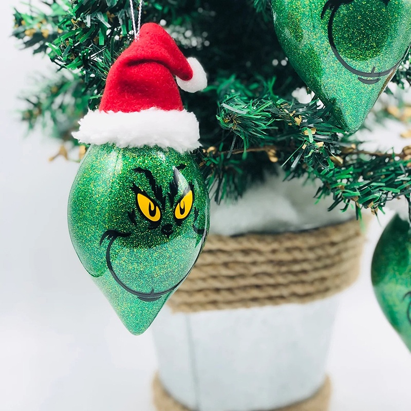 New 1pc Grinch with Santa Hat Christmas Ornament Glitter Christmas Tree Pendant