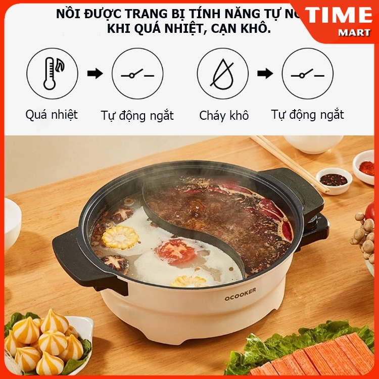 Nồi lẩu uyên ương Xiaomi Qcooker nồi lẩu đa năng 2 ngăn dành cho gia đình thiết kế hiện đại cao cấp