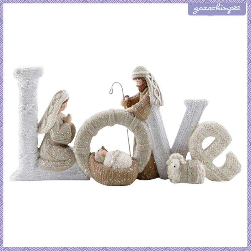 Nativity set Mô Hình Gia Đình Cừu / Chữ Tiếng Anh Bằng Nhựa resin Thanh Lịch Để Bàn Trang Trí