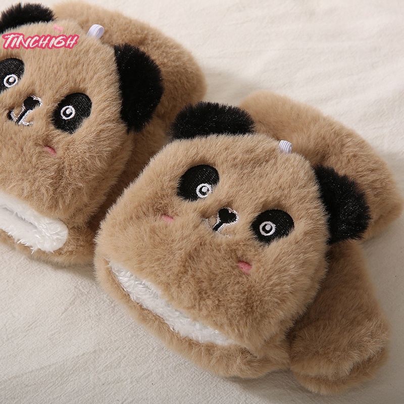 Găng Tay Đi Xe Đạp Hở Ngón Giữ Ấm Mùa Đông Hình Gấu Trúc Hoạt Hình Cho Học Sinh