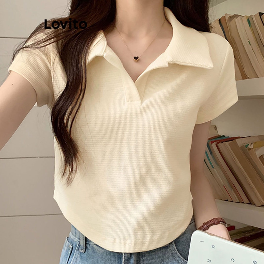 Lovito Áo thun dệt kim kiểu Hanky Hem Waffle đơn giản giản dị dành cho nữ LNE27015 (Mơ/Hồng)