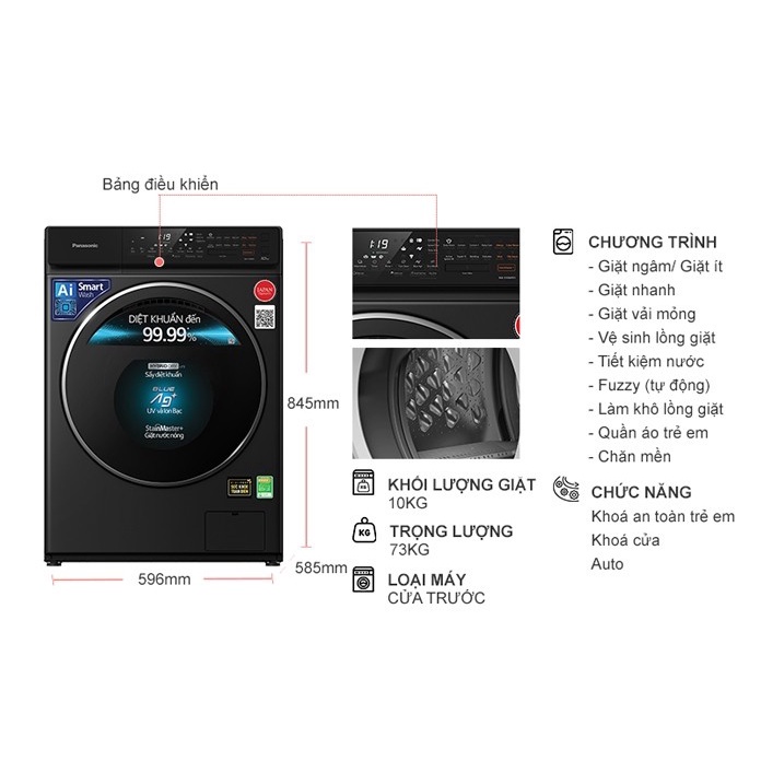 Máy Giặt Sấy Panasonic Inverter 10/2 Kg NA-V10FR1BVT 2022