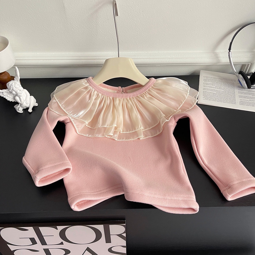 ÁO THUN DÀI TAY CỔ VIỀN BÈO BẮT SÁNG 2 LỚP XINH XẮN CHO BÉ- HÀNG QCCC