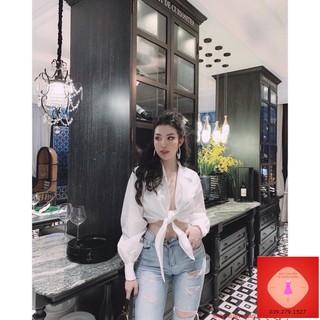 Áo sơmi phi lụa cột eo cột nơ HOT