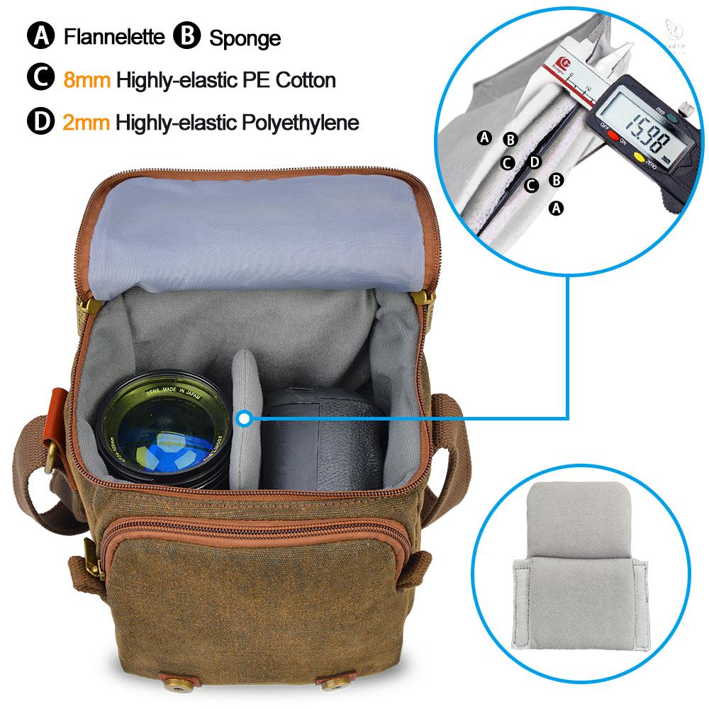 K&F CONCEPT CADeN Canvas Shoulder Camera Bag Messenger Bag for 1 Camera 1 Lens Compatible with  Canon  DSLR Mirrorless Camera and Lens