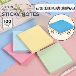 Giấy note, giấy ghi chú màu dạ quang 3 x 3 xấp 100 tờ, có thể xé dán tiện lợi