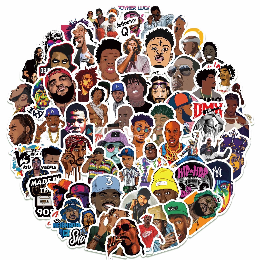 J· Hình Dán Chống Nước Rapper Nghệ Thuật Mũ Bảo Hiểm Máy Tính Xách Tay Hành Lý Dán Thiết Lập, 64 tờ