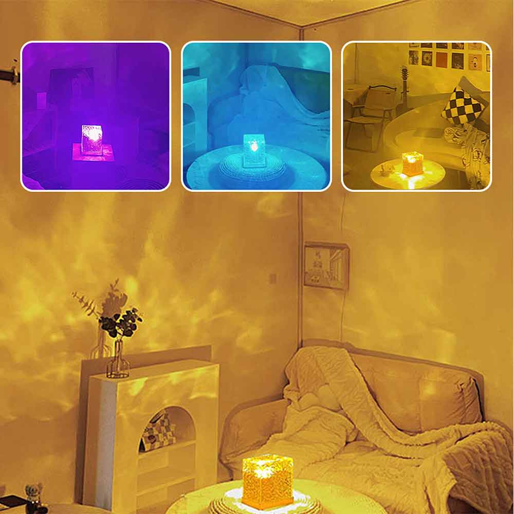 Decoration Sea Wave Night Light Rotating Water Ripple Small Night Lamp Creative Bedroom Bedside Flame Atmosphere Lamp Dynamic