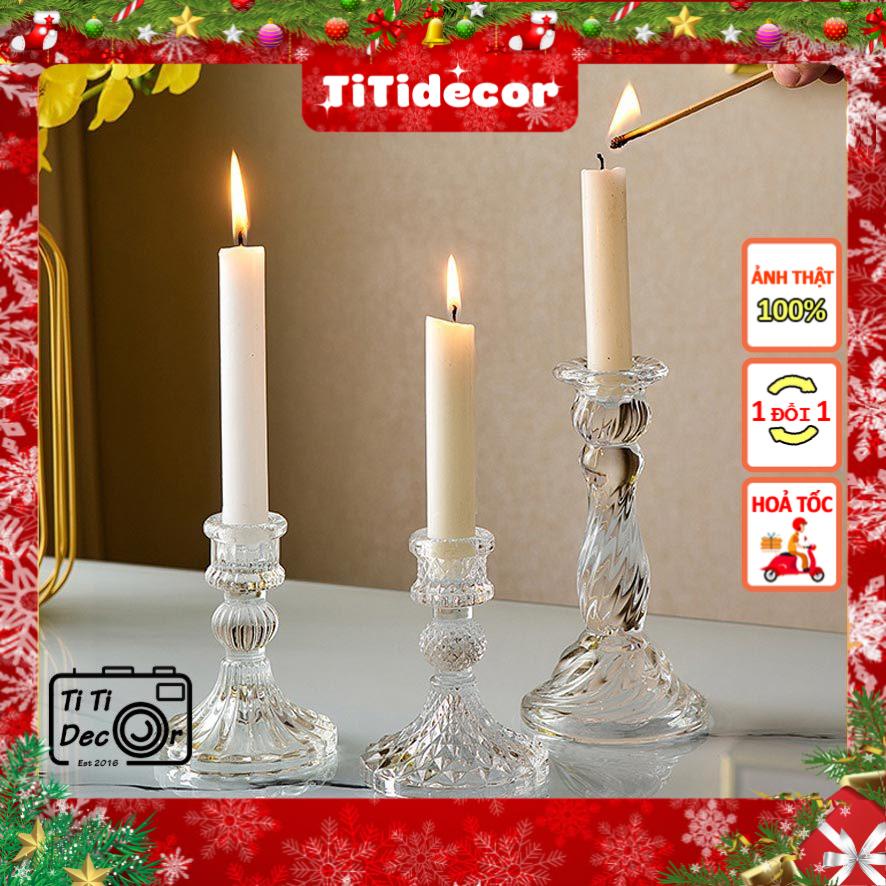 Chân Nến Thủy Tinh TiTi Decor, Chân Nến Noel, Đế Nến Trang Trí Chân Nến Cổ Điển, Trang Trí Nhà Cửa, Cửa Hàng