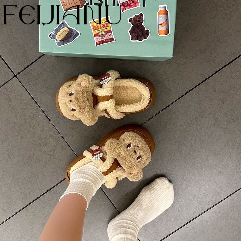 FEIJIANU  Dép bông Dép Lông đi trong nhà Thoải Mái Thời Trang Mùa Hè Cho Nữ Thấm hút mồ hôi FDL23B0L3E 46Z231115