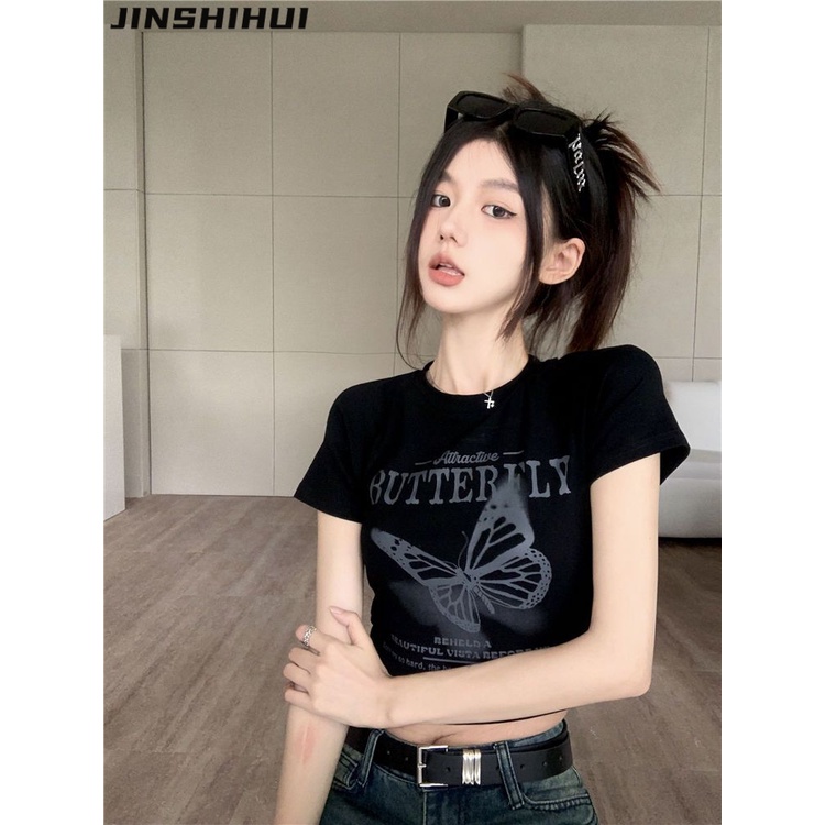 JINSHIHUI áo phông áo thun nữ croptop baby tee Phong cách Stylish Thể thao Thời trang WMY23B0K3I 46Z231116