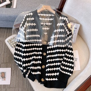 Áo Khoác cardigan Dệt Kim Dáng Rộng Họa Tiết Kẻ Sọc Dễ Phối Đồ