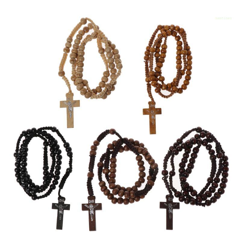 San * Vòng cổ Chuỗi Hạt Gỗ Công Giáo Bắt Mắt Kỷ Niệm w jesus Dấu Vân Tay f