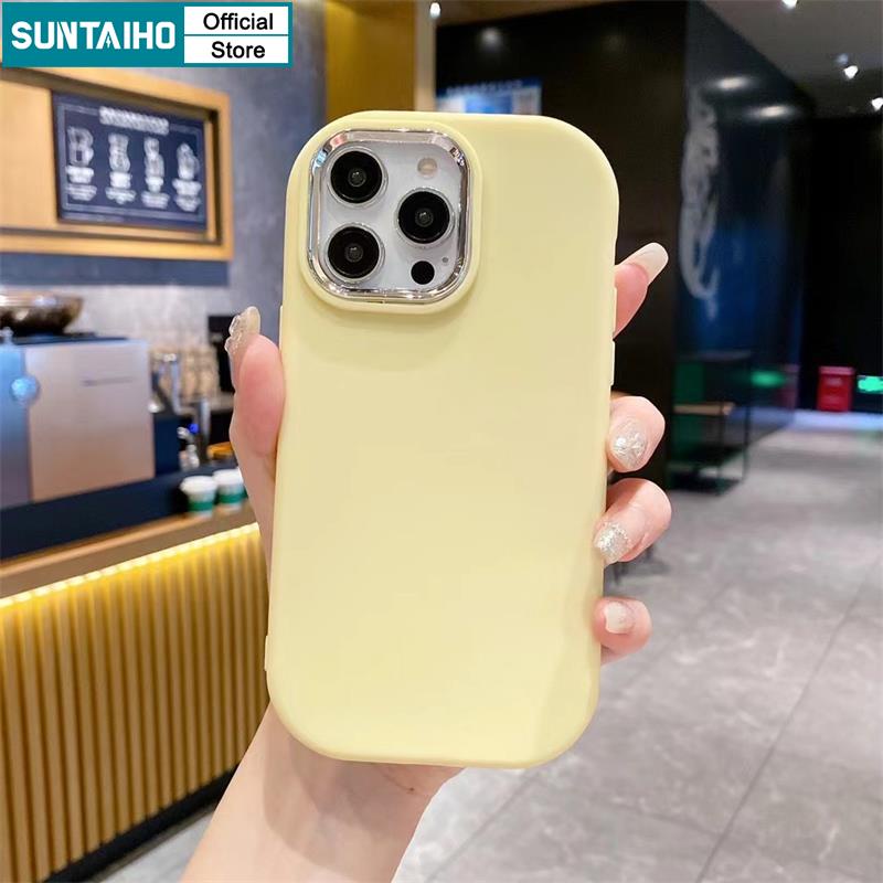 Suntaiho Ốp Điện Thoại tpu silicone Mềm Màu Trơn Chống Sốc Mặt Gương Cho iphone 15 14 12 13 11promax