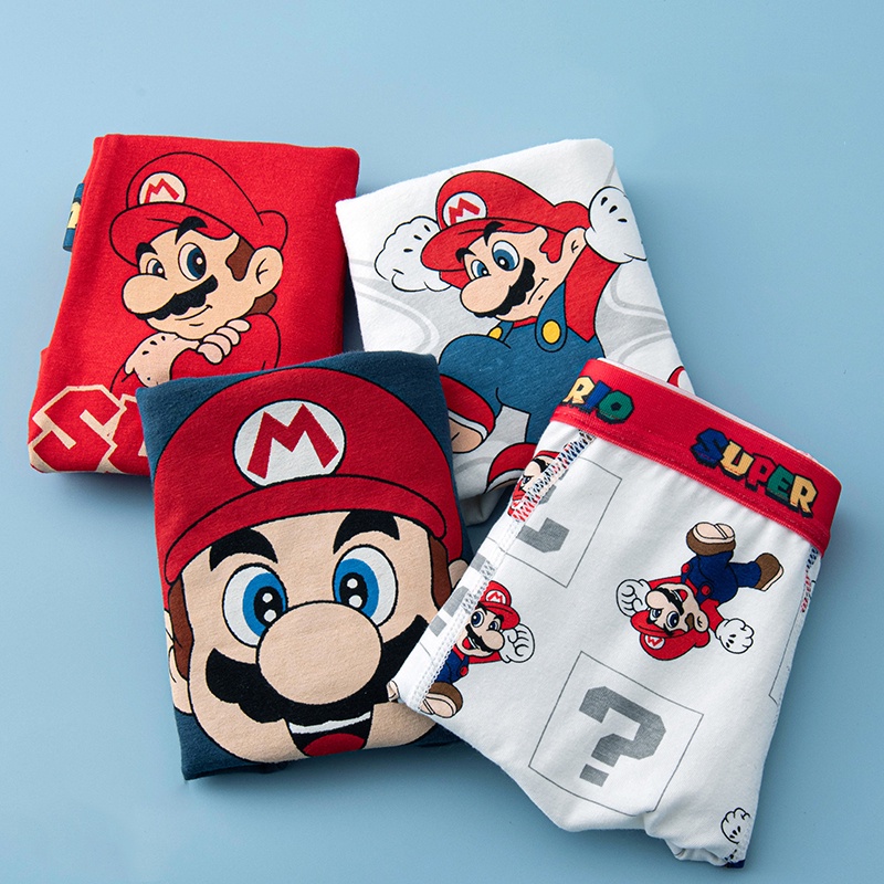 Suge set 4 Quần Lót cotton Thoáng Khí In Hình spiderman / mario Cho Bé Trai