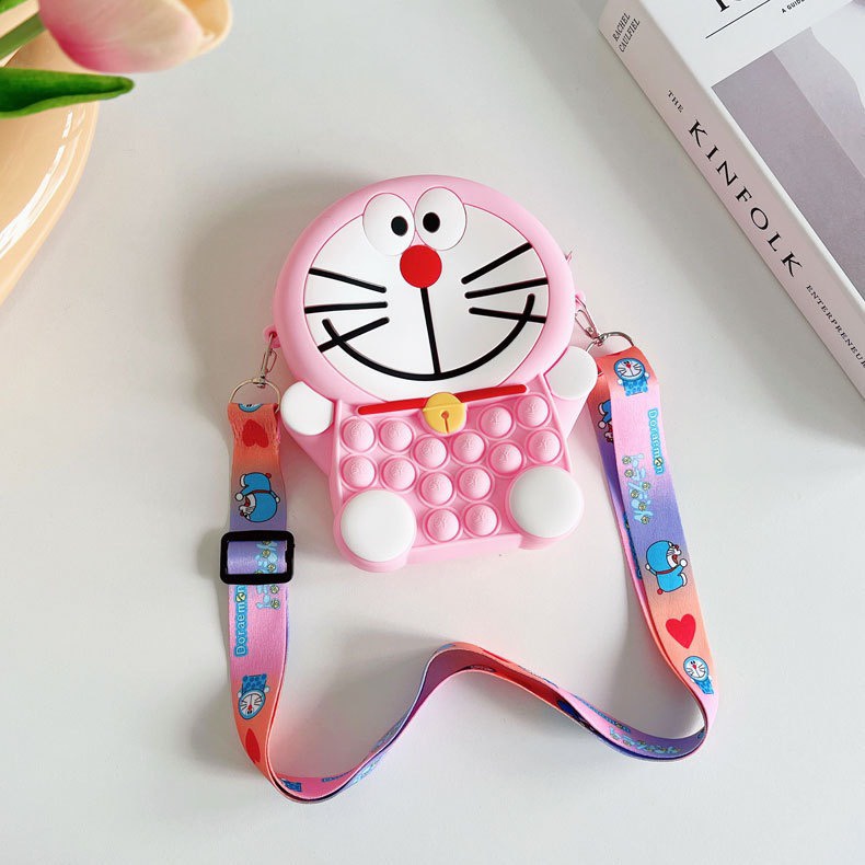 Túi xách đeo chéo silicon pop it hình doraemon thời trang dễ thương, bong bóng giảm căng thẳng