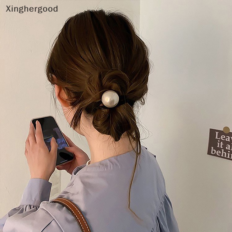 Xinghergood 1 Dây Buộc Tóc Cao Su Co Giãn Đính Ngọc Trai Nhân Tạo Đơn Giản Cho Nữ xhg