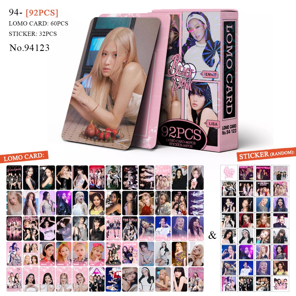 BLACKPINK Photocard Lisa Rose Jennie Lomo Card thẻ 60 chiếc + nhãn dán 32 chiếc