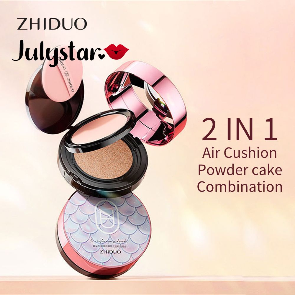 ZHIDUO 2 IN 1 Air Cushion Powder Cake Kết hợp dưỡng ẩm Kiểm soát dầu Matte Face Chống thấm nước Hai lớp hội ღ Pink Girl Bling Makeup Look